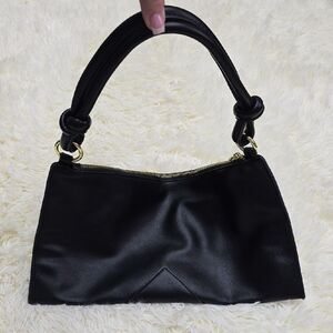 Elegant Black Leathee Handbag Suade Inside